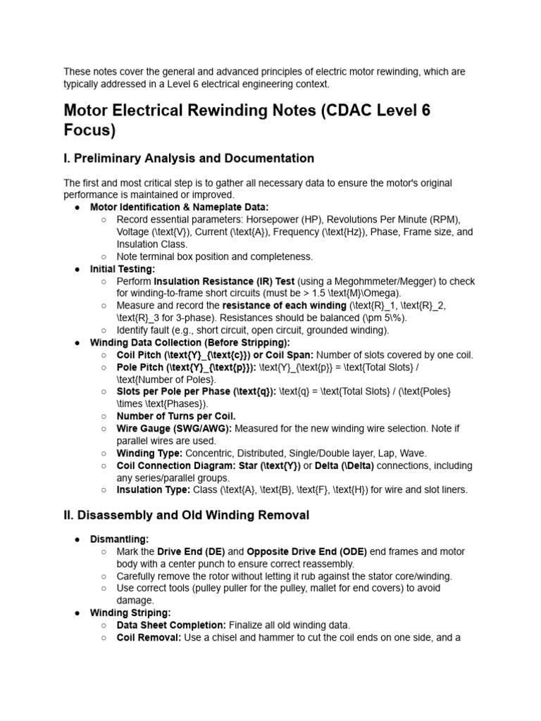 Generate Notes For Motor Electrical Rewinding For ... | PDF | Insulator ...