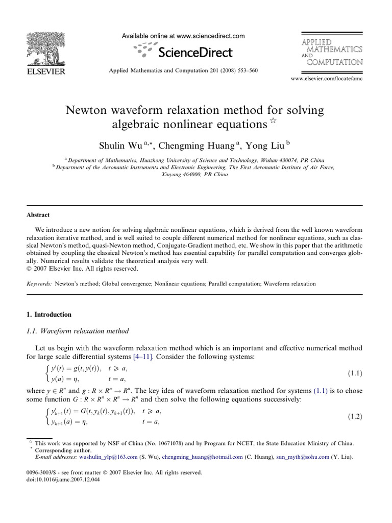 (2008, AMC)Newton Waveform Relaxation Method for Solving Algebraic ...