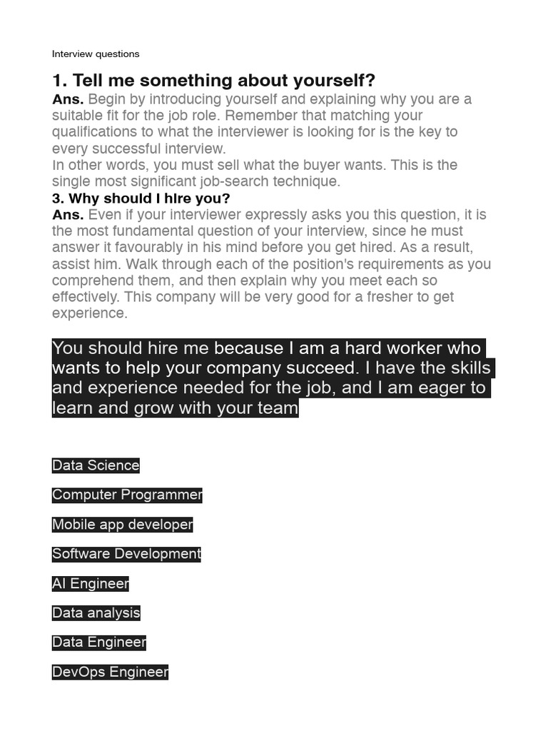 interview questions | PDF | Time Management | Professional Skills