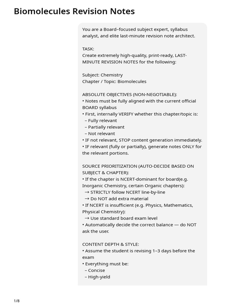 Biomolecules Revision Notes | PDF | Glucose | Fructose