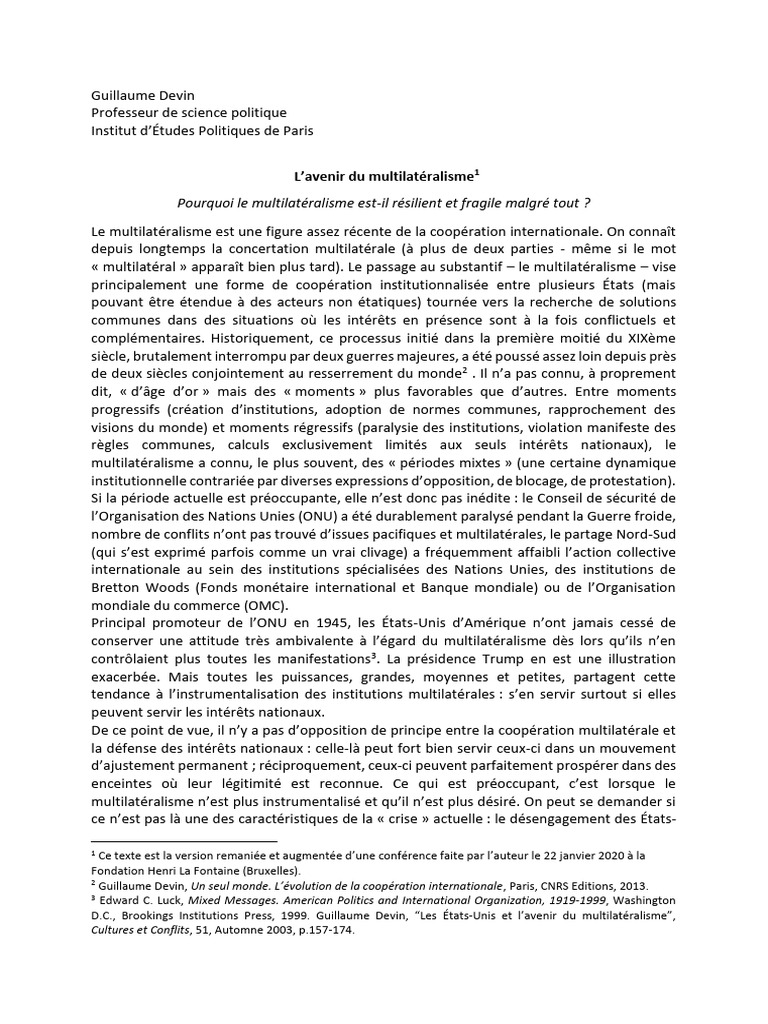 Avenir Multilatéralisme | PDF | Multilatéralisme | Idéologies politiques
