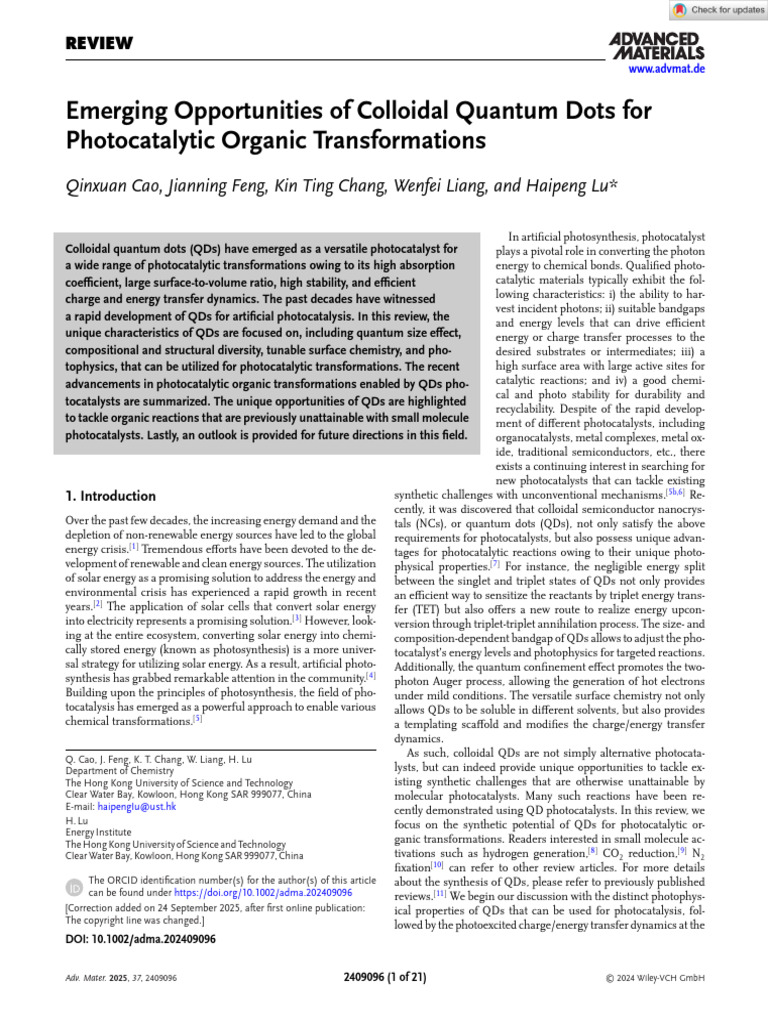Advanced Materials - 2024 - Cao - Emerging Opportunities of Colloidal ...