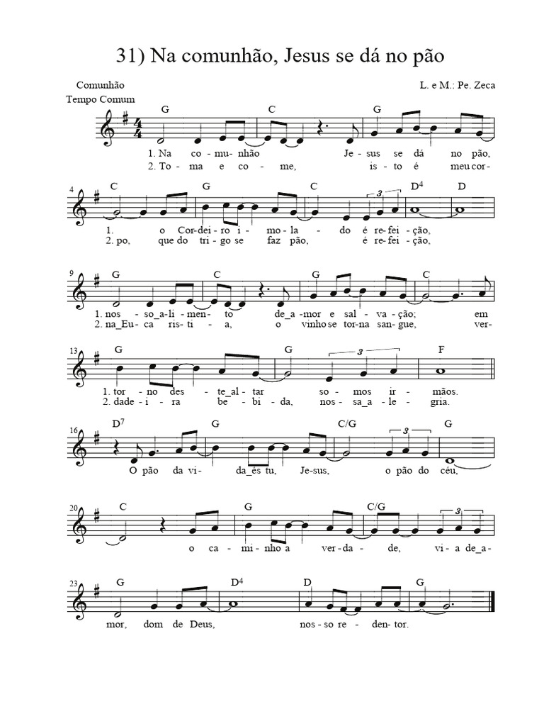 Na Comunhao Jesus Se Da No Pao Partitura | PDF