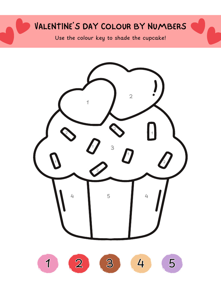 Valentine's Day Themed Colour by Numbers Activity Worksheet in Cute ...