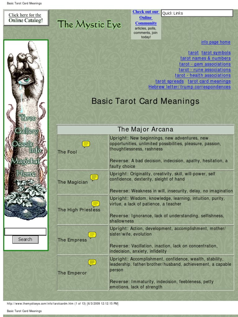 Picture of Tarot Card Meanings Upright & Reverse Card | PDF | Tarot | Courage