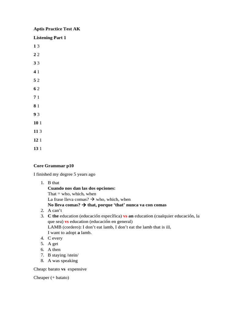 Aptis Practice Test AK Listening Part1 + Grammar 1 | PDF