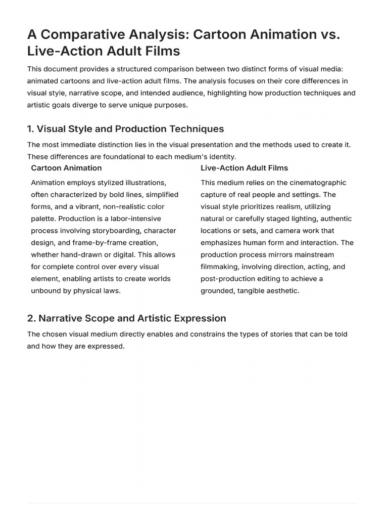 Comparison Cartoon Animation vs. Live-Action Adult Films. This Document ...