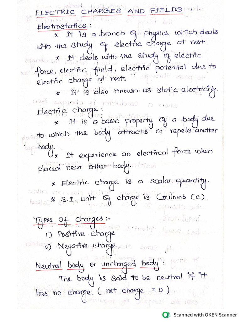 CH1-Electric Charges & Fields Notes New | PDF