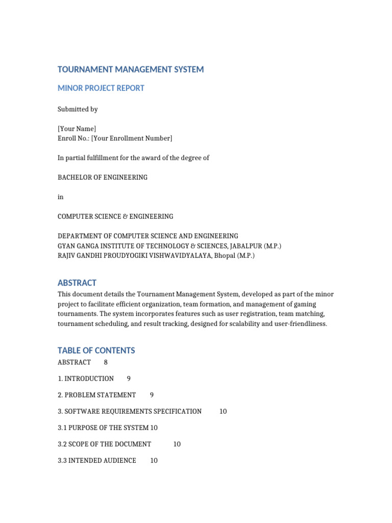 Tournament Management System Report | PDF | System | Software