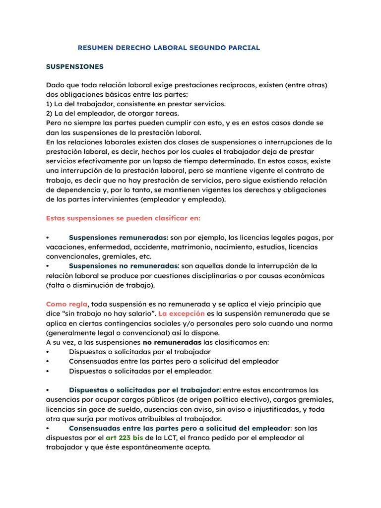 RESUMEN DERECHO LABORAL SEGUNDO PARCIAL1 | PDF | Derecho laboral | Salario