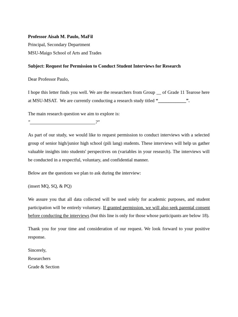 Request To Conduct Interview | PDF
