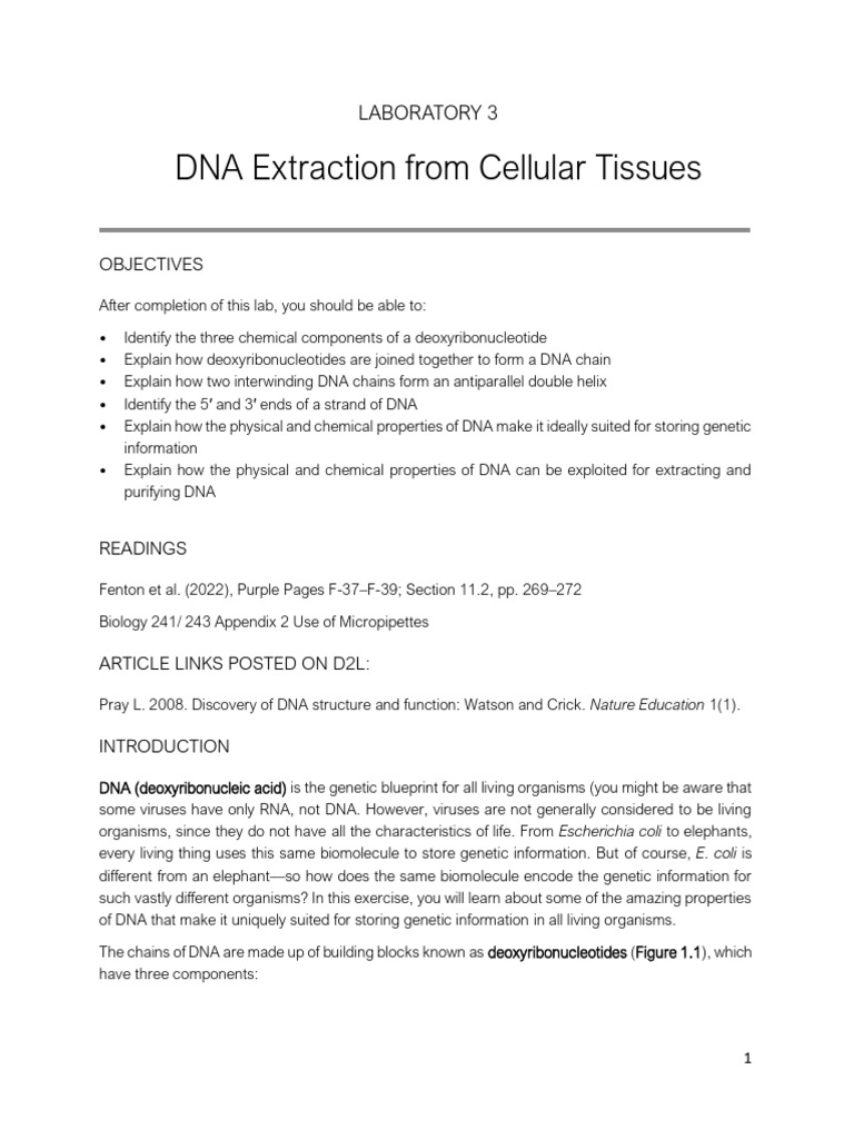Lab 3 DNA Extraction Manual | PDF | Nucleotides | Dna