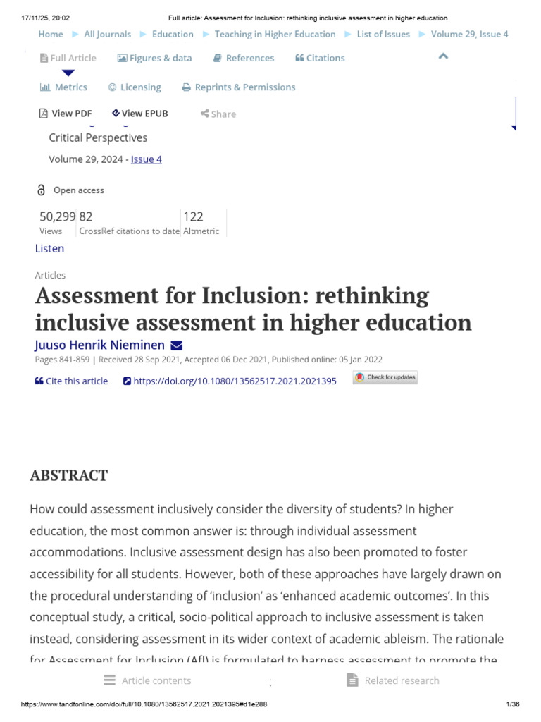 Full Article - Assessment For Inclusion - Rethinking Inclusive ...