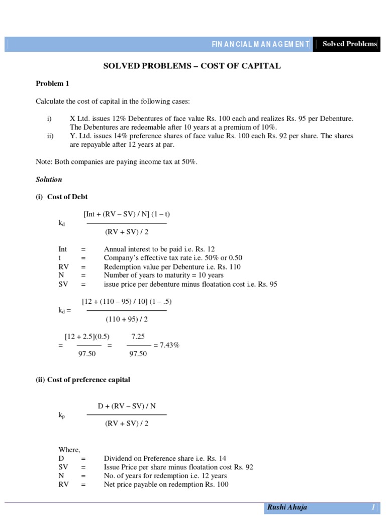 COST OF CAPITAL SOLVED PROBLEMS PDF 2022 intelligence overview