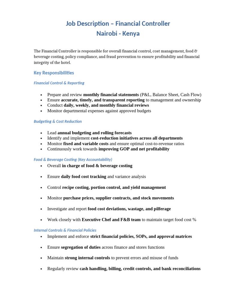 Iconic Plaza Financial Controller JD | PDF | Internal Control | Accounting