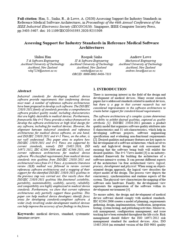 Assessing Support For Industry Standards in Reference Medical Software ...