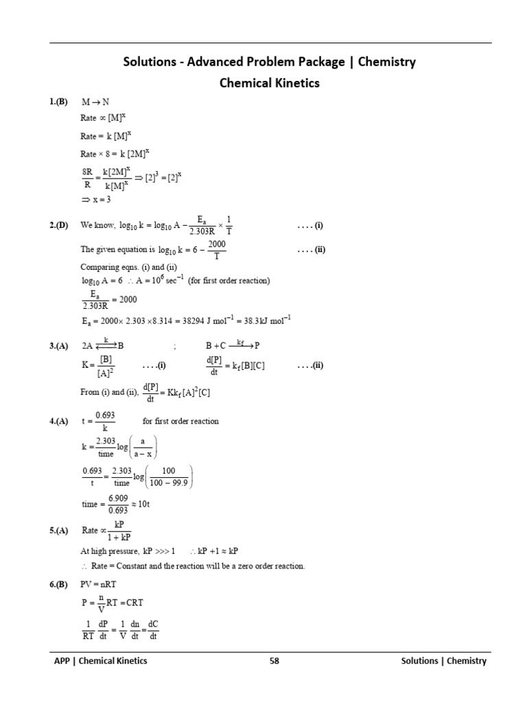 Chemical Kinetics Solutions | PDF | Reaction Rate | Activation Energy