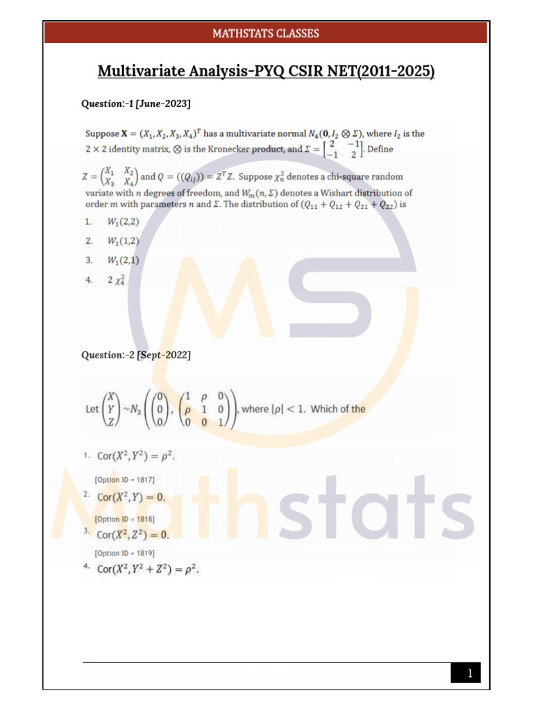 PYQ Multivariate Analysis-PYQ CSIR NET (2011-2025) | PDF | Chess Theory ...