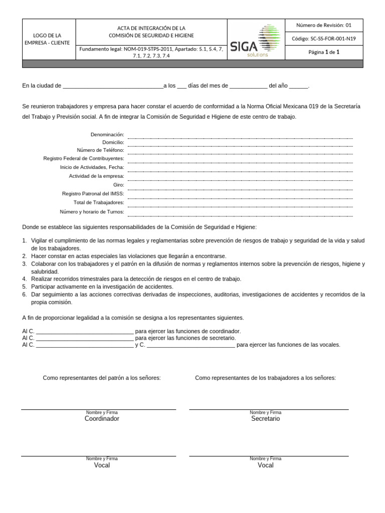Sc-ss-For-001-n19 Acta de Integración de La CSH Rev. 01 | PDF