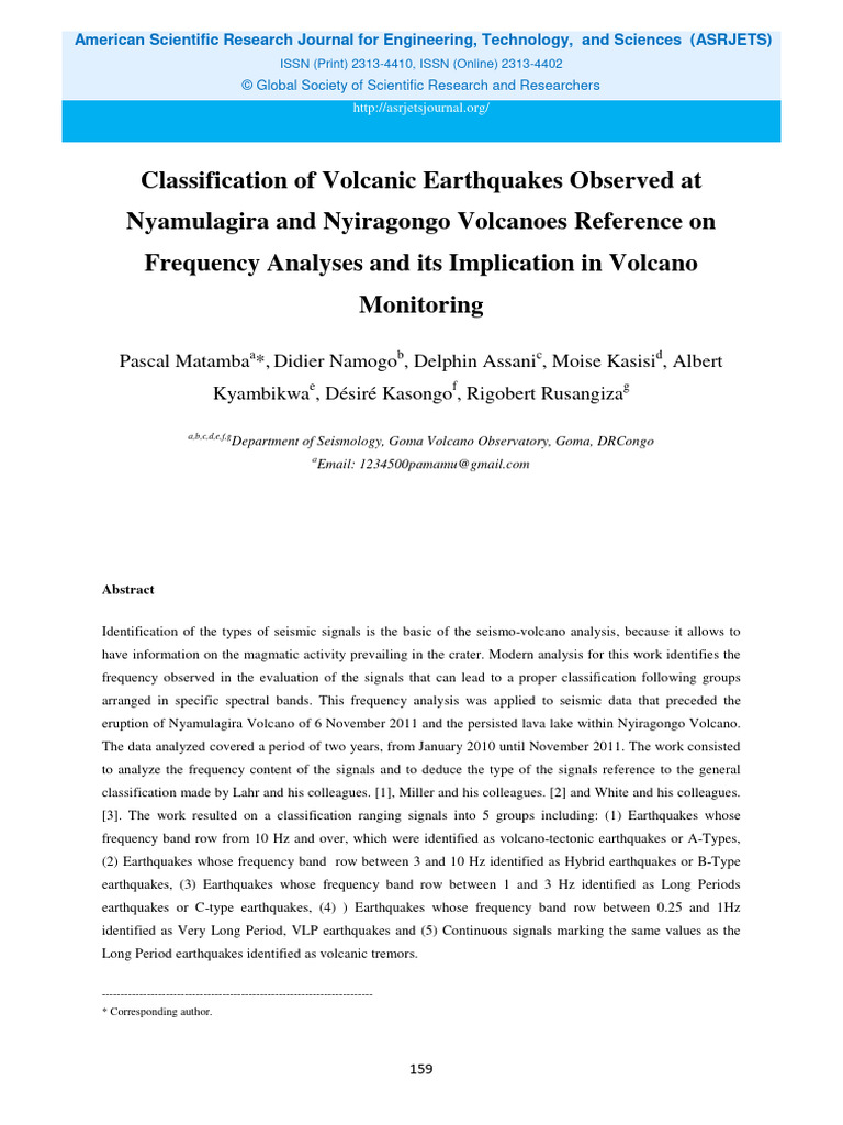 Classification of Volcanic Earthquakes O | PDF | Volcano | Earthquakes
