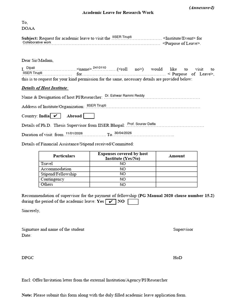 Leave Application Form For Research Work | PDF