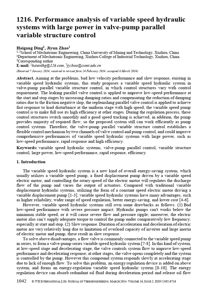 Performance Analysis of Variable Speed Hydraulic System With Large ...