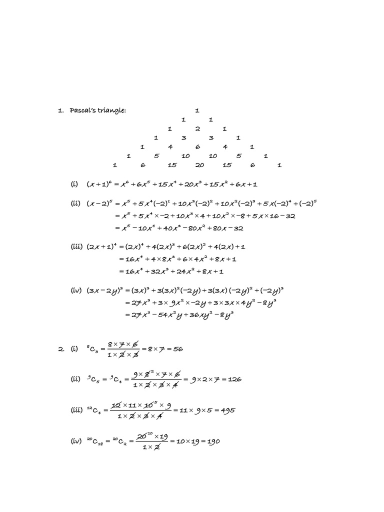 Chapter 3 - Binomial Theorem - Additional Exercises - Solutions | PDF ...
