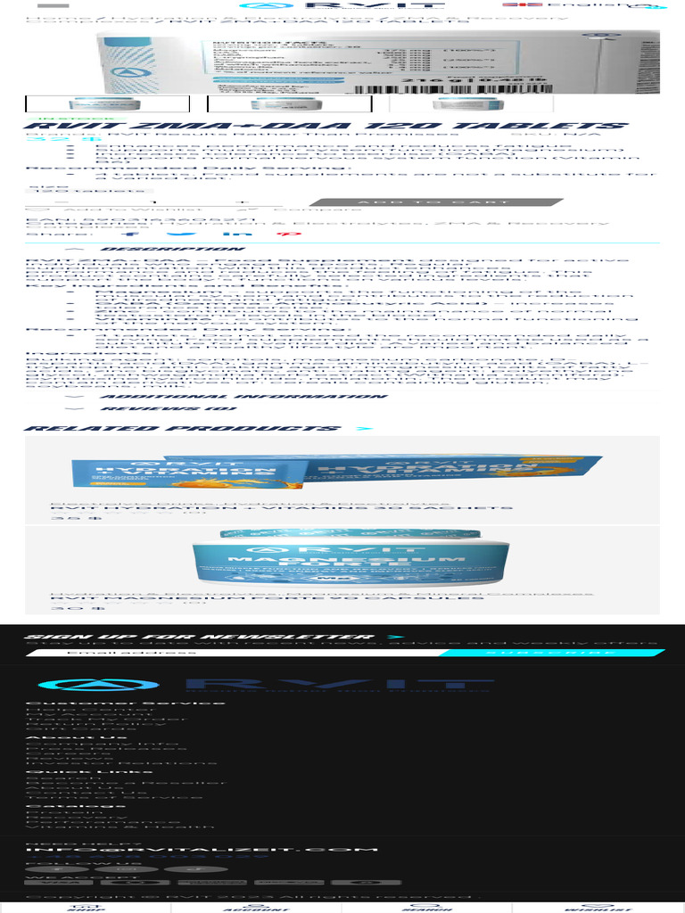 Rvit Zma+Daa 120 Tablets – Rvit | PDF | Dietary Supplements | Magnesium
