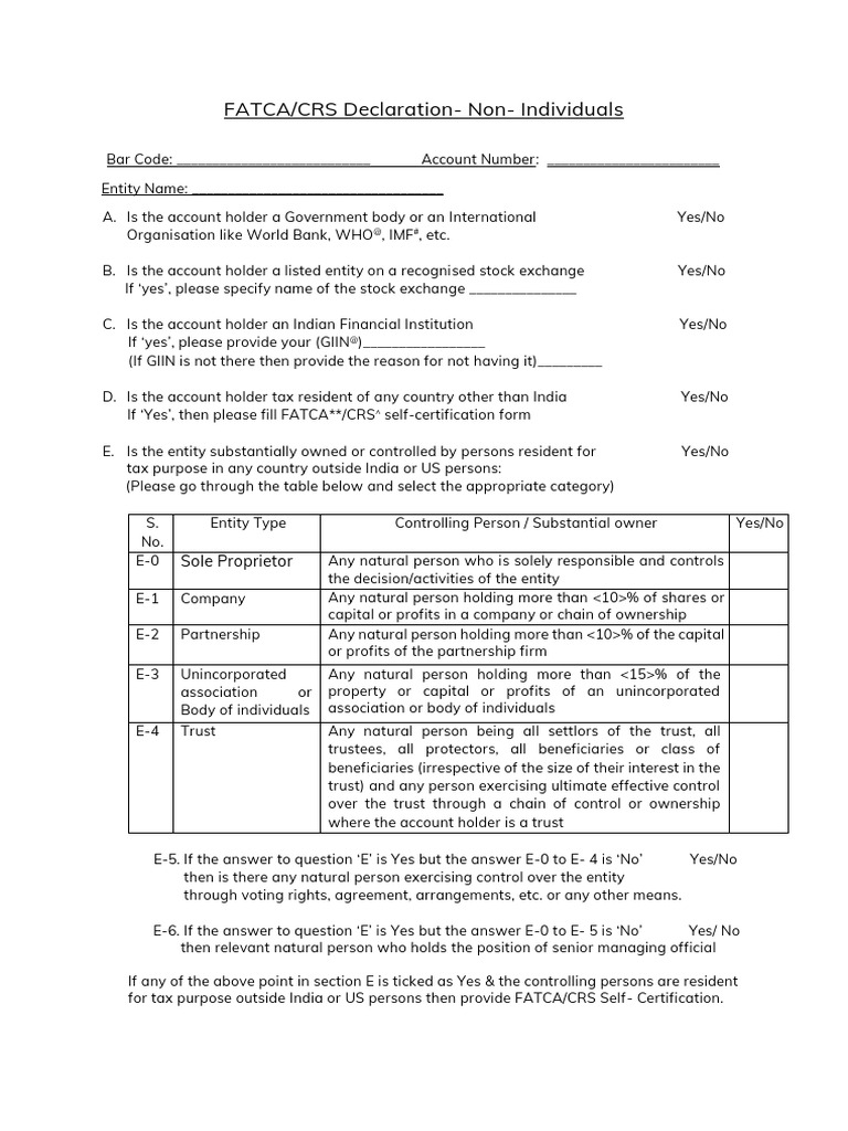 FATCA Declaration Non Individual | PDF | Taxes | Payments