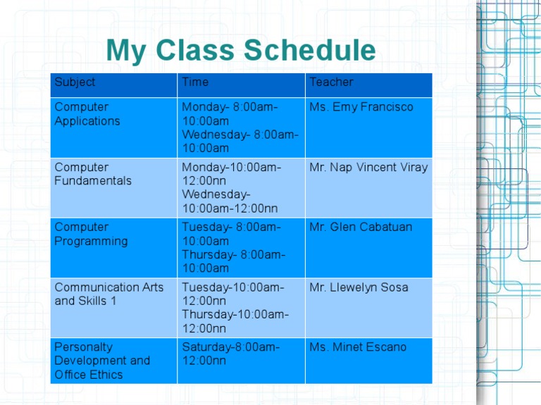 Class Schedule | PDF | Language Arts & Discipline