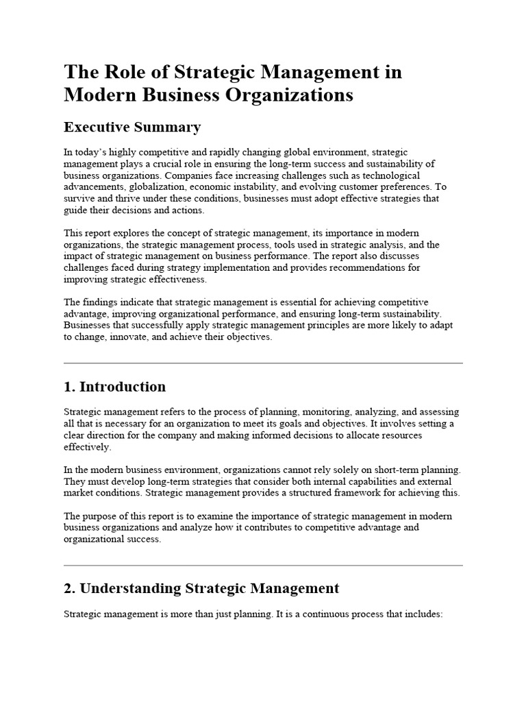 The Role of Strategic Management in Modern Business Organizations | PDF ...