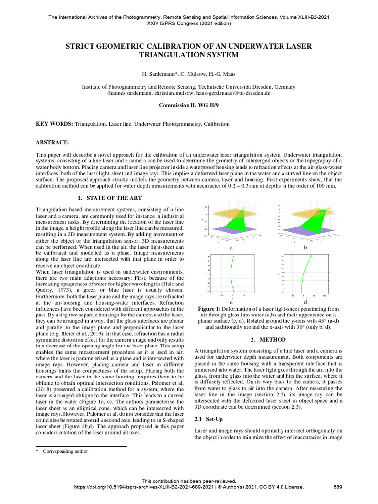 STRICT GEOMETRIC CALIBRATION OF AN UNDERWATER LASER TRIANGULATION ...