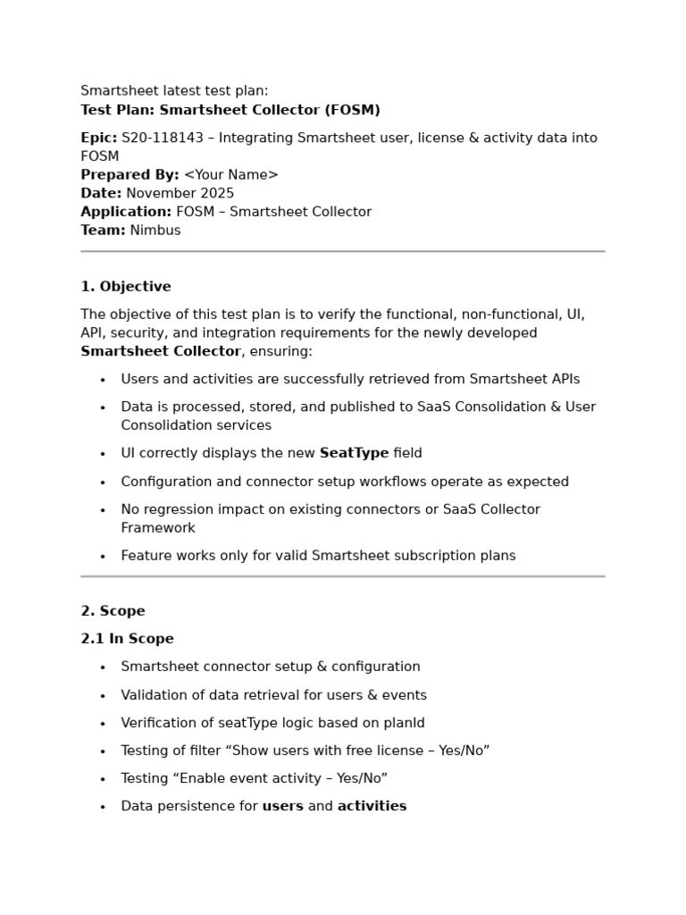 Smartsheet Latest Test Plan | PDF | Software As A Service | Information ...