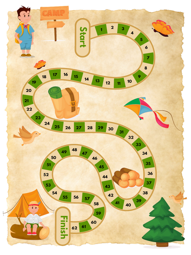 Colorful Illustrated Summer Camp Board Game Treasure Map Document A4 | PDF