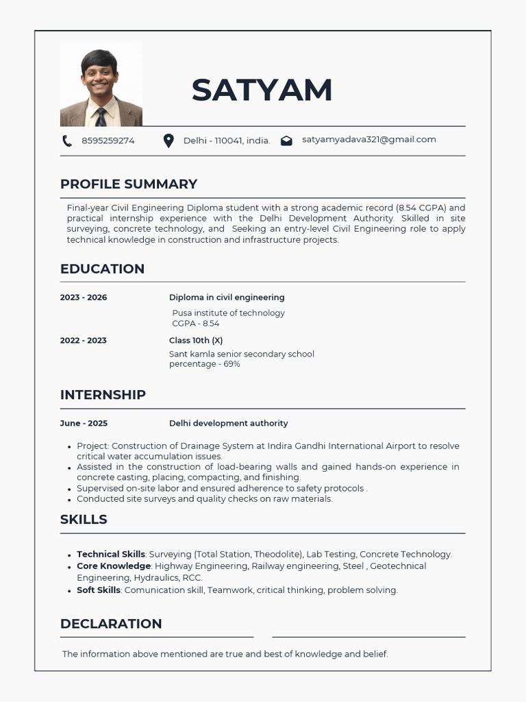 Satyam Resume (230911007335) | PDF
