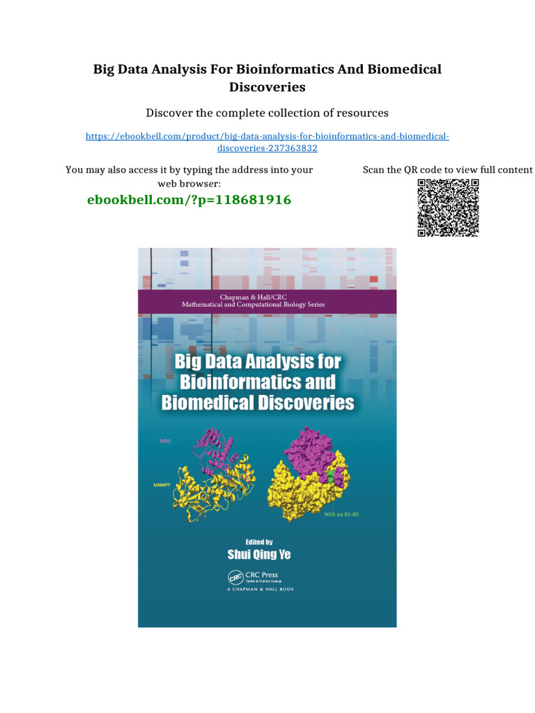 Big Data Analysis For Bioinformatics and Biomedical Discoveries Full ...