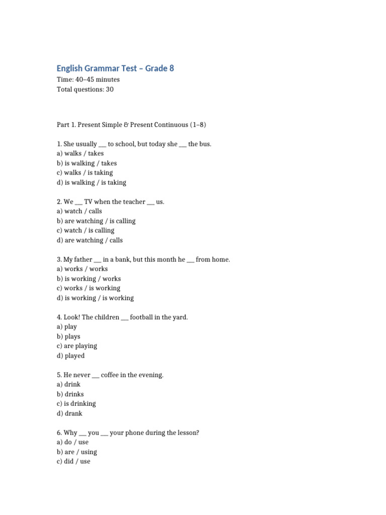 Grade 8 English Grammar Test | PDF | Language Families | Linguistic ...