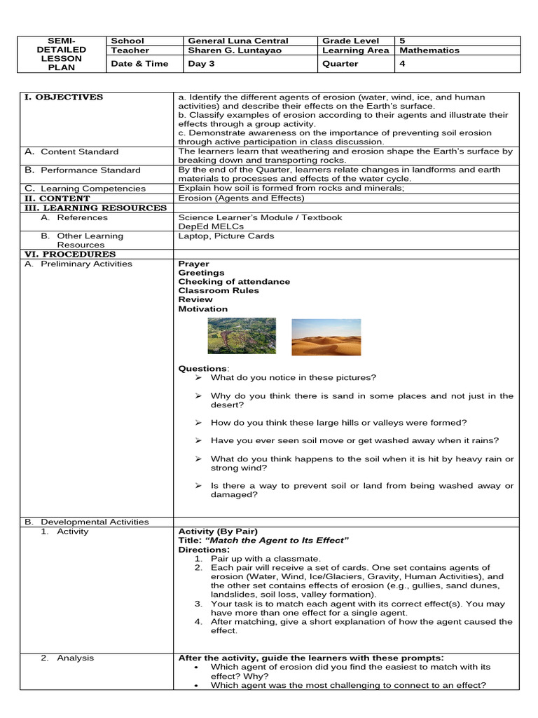 Lesson Plan Day4 (3) - Erosion | PDF | Erosion | Soil