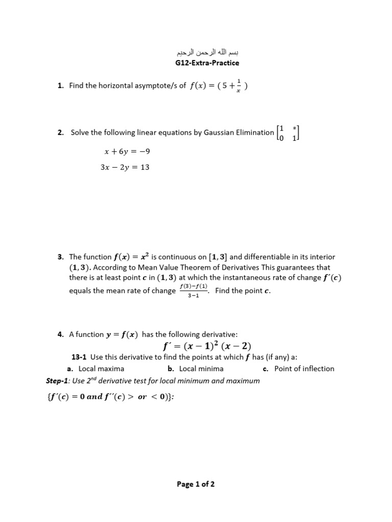 G12 T1 MATH Extra Practice | PDF
