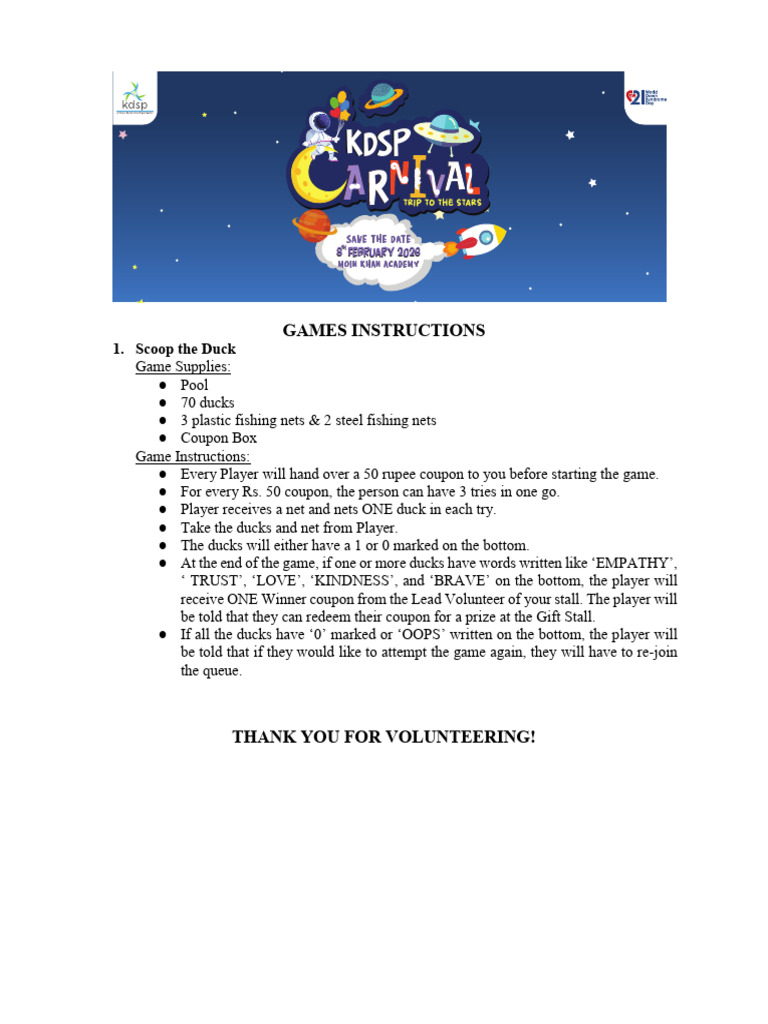 Game Instructions - Carnival 2026 | PDF