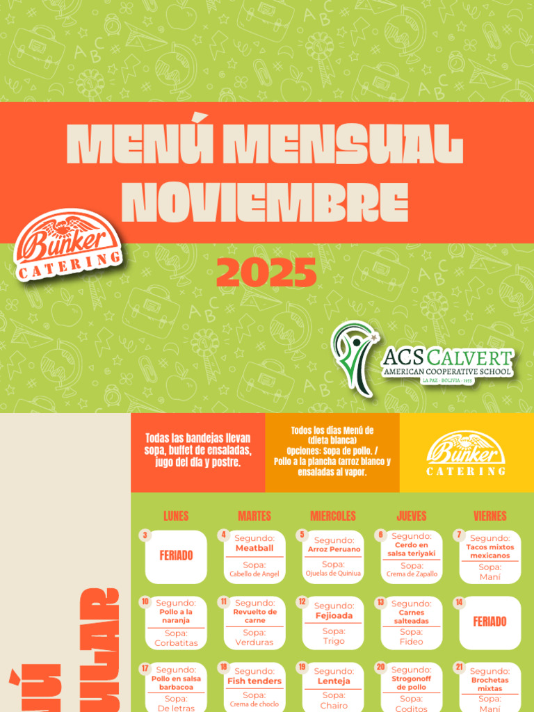 Menú Noviembre CALVERT 2025 | PDF | Sopa | Taco