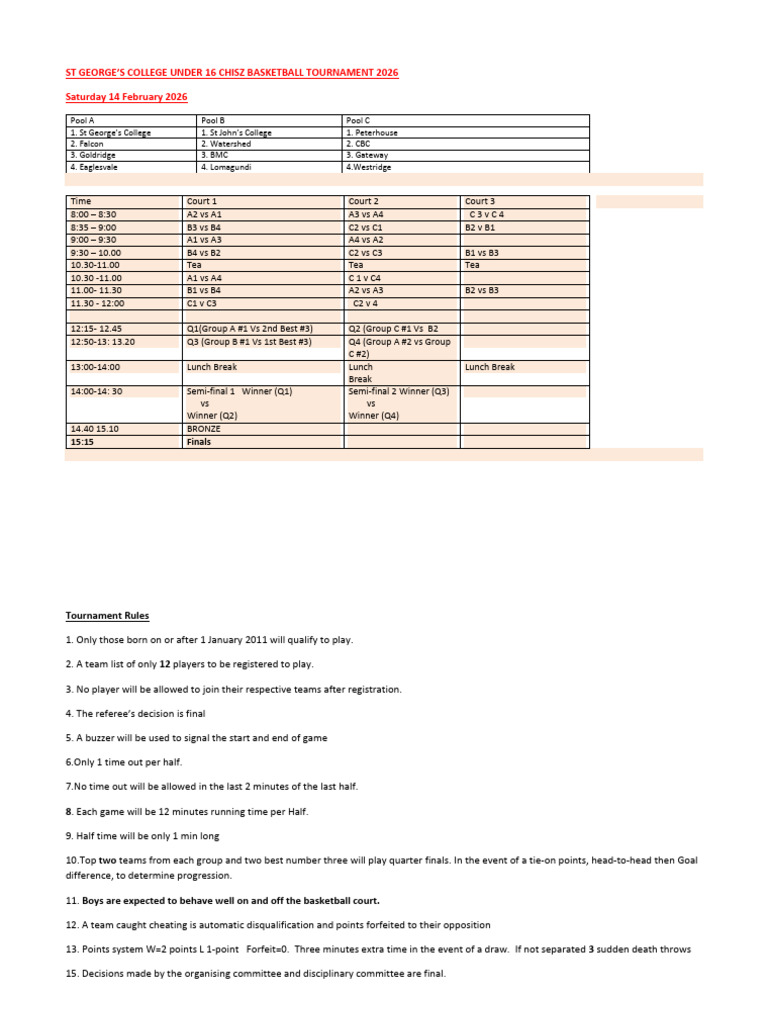 ST George's U16 Basketball Tournament 2026. | PDF | Chess Openings ...