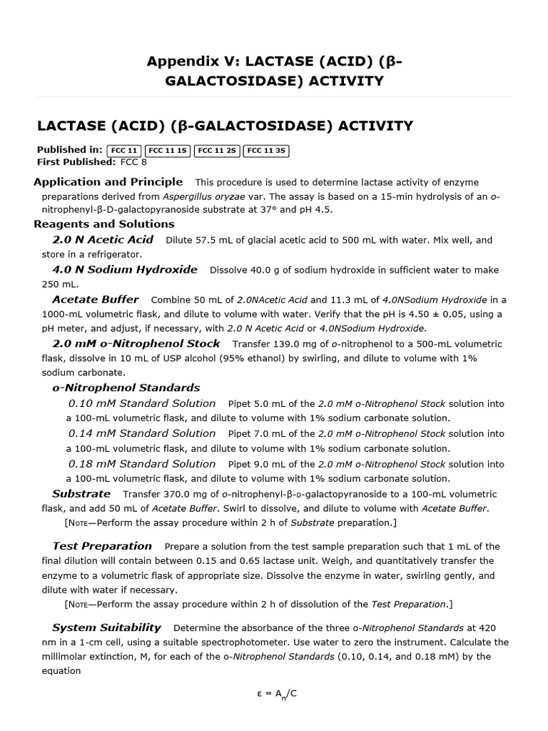 lactase acid β-galactosidase activity | PDF | Sodium | Hydroxide