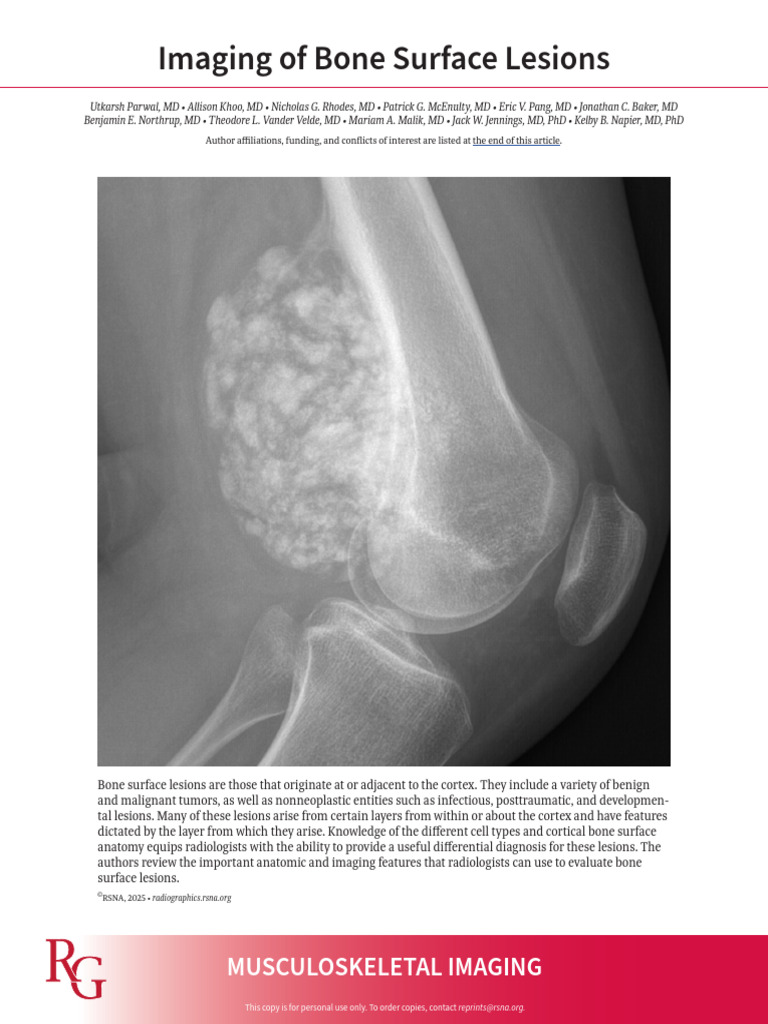 Parwal Et Al 2025 Imaging of Bone Surface Lesions | PDF | Bone ...