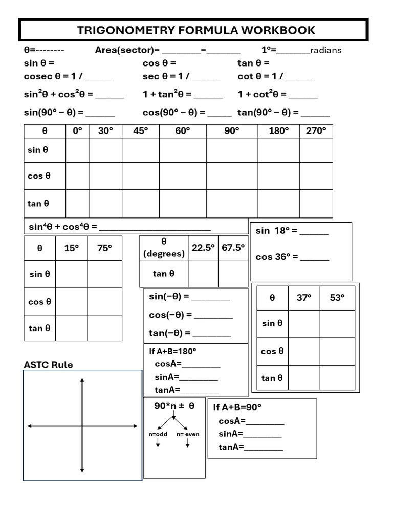 Trigonometry Formula Workbook Hs Changed Final | PDF | Geometry | Algebra
