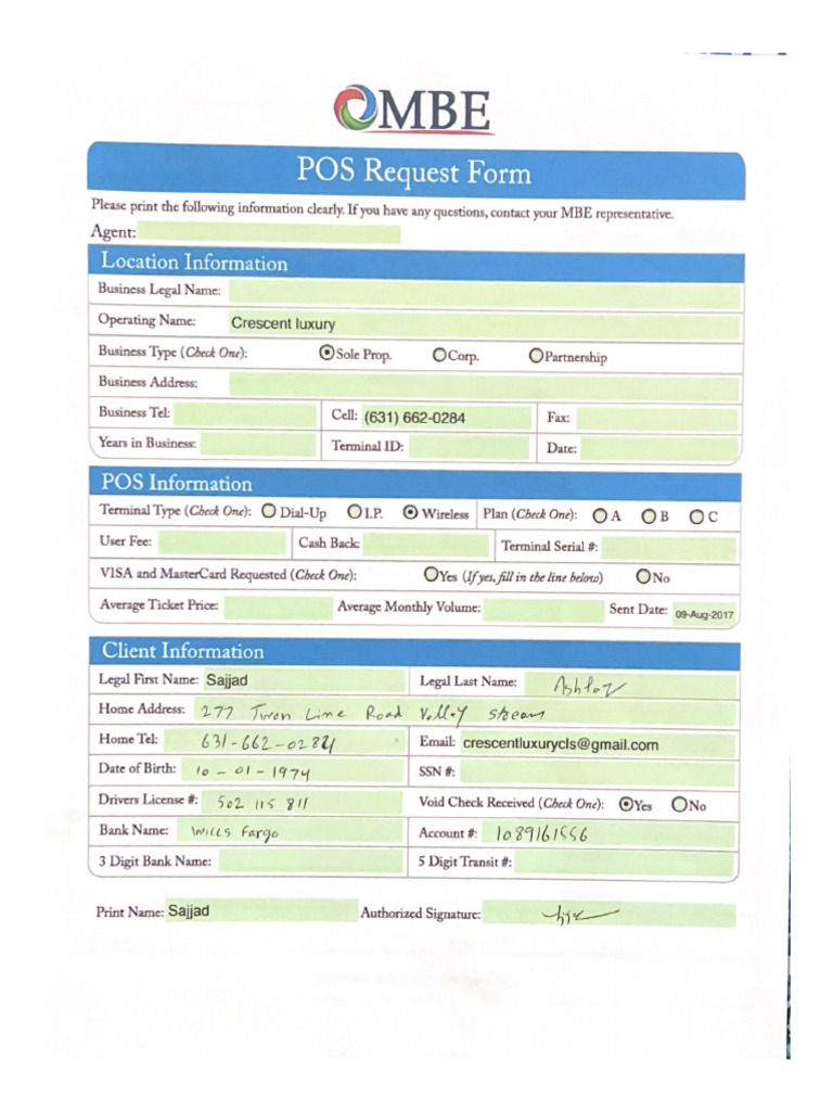 POS Request Form Sajjad | PDF