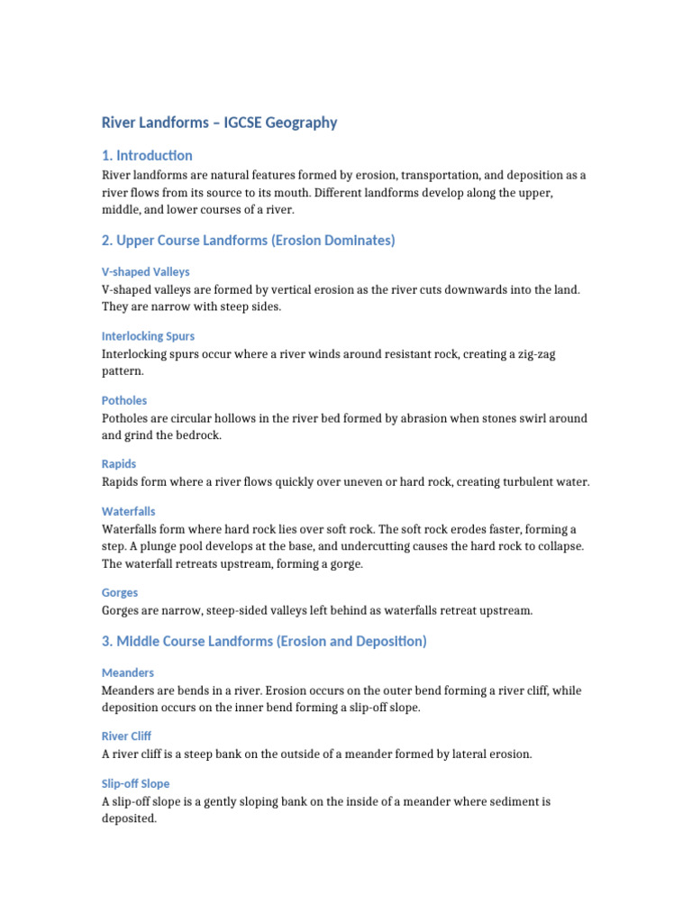 River Landforms IGCSE Geography | PDF | River Delta | Erosion