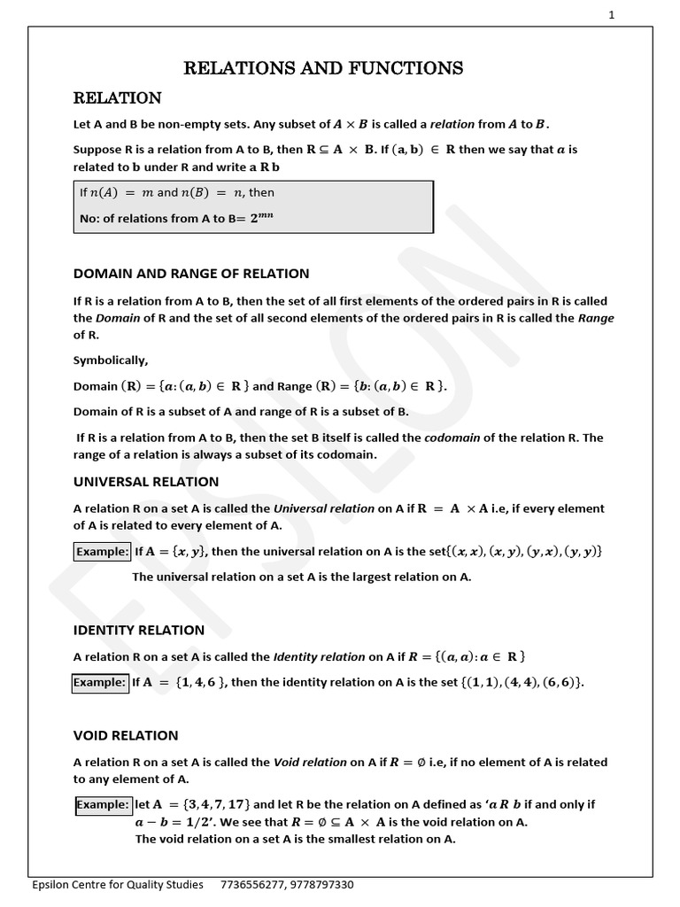 Class XII Relations Notes-1 | PDF | Function (Mathematics) | Mathematics