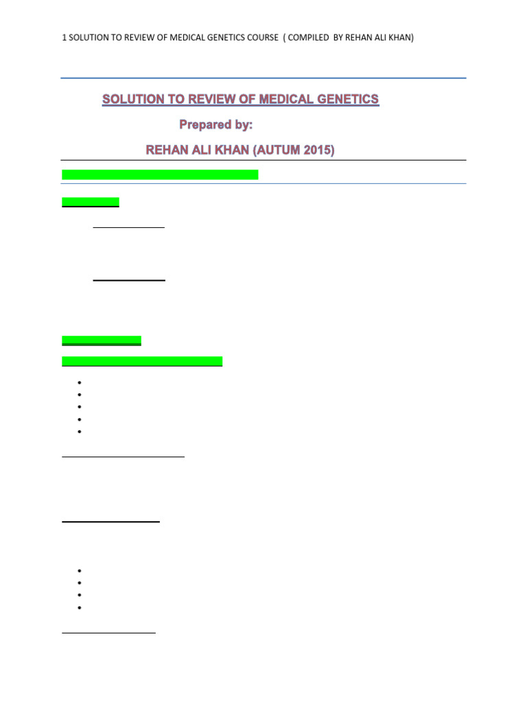 Summary of Medical Genetics Course | PDF | Meiosis | Zygosity