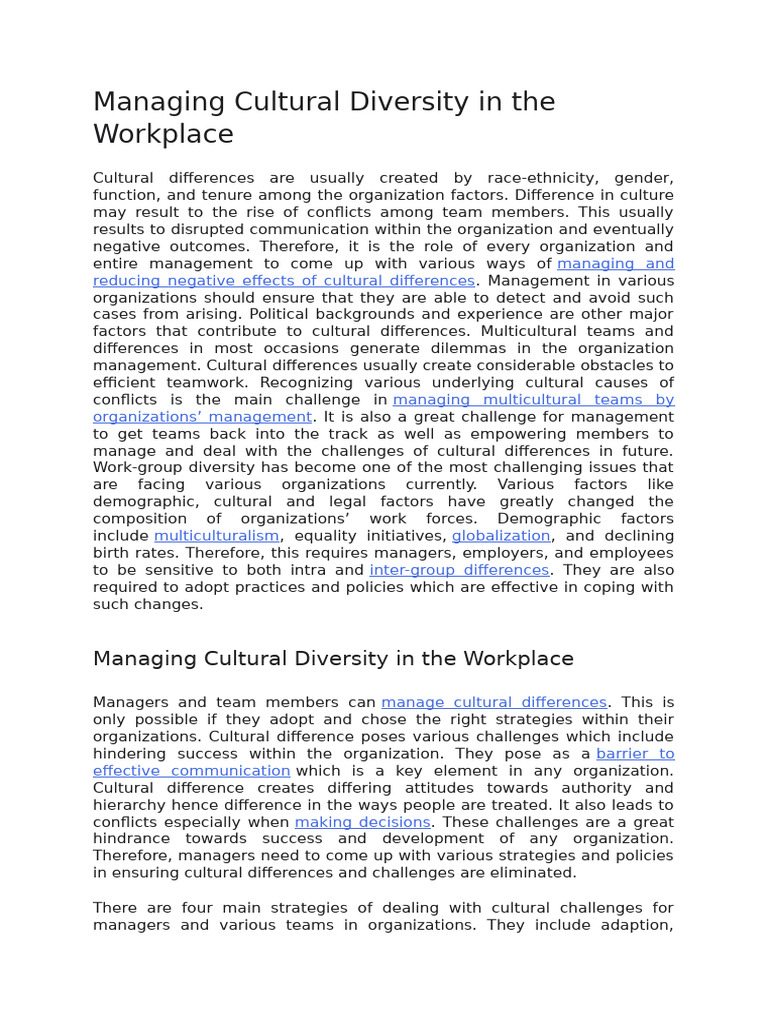 Managing Cultural Diversity at Workplace | PDF | Empowerment ...